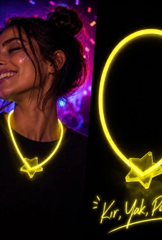 Fosforlu Yıldız Parti Kolyesi – Neon Işıklı Kolye Sarı Renk (4940)