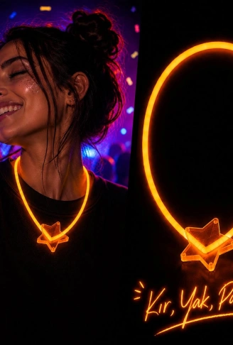 Fosforlu Yıldız Parti Kolyesi – Neon Işıklı Kolye Turuncu Renk (4940)