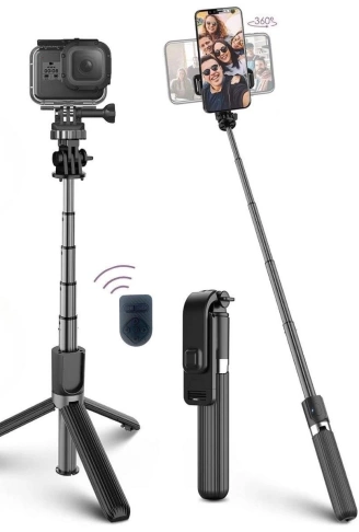 Fotoğraf Makinası ve Telefon Takılabilen 2si 1 Arada 2.2m Uzayan Selfie Çubuğu Kumandalı Tripod (4940)