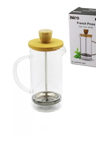 FRENCH PRESS BAMBU KAPAK 350ML CAM BİTKİ SÜZGEÇİ (4940)
