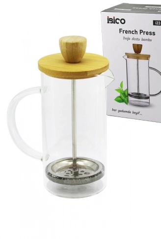 FRENCH PRESS BAMBU KAPAK 600ML CAM BİTKİ SÜZGEÇİ (4940)