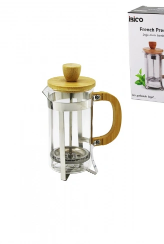 FRENCH PRESS METAL KAFES - BAMBU SAP BAMBU KAPAK 350ML CAM BİTKİ SÜZGEÇİ (4940)