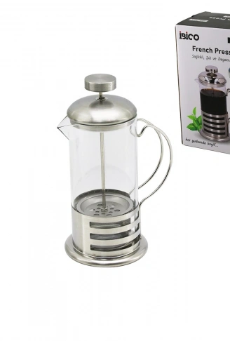 FRENCH PRESS METAL KAFES - METAL KAPAK 350ML CAM BİTKİ SÜZGEÇİ (4940)