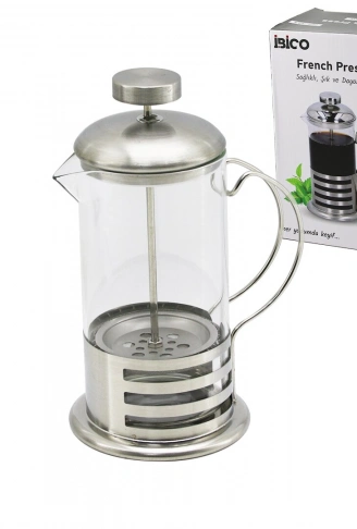 FRENCH PRESS METAL KAFES - METAL KAPAK 600ML CAM BİTKİ SÜZGEÇİ (4940)