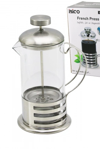 FRENCH PRESS METAL KAFES - METAL KAPAK 800ML CAM BİTKİ SÜZGEÇİ (4940)