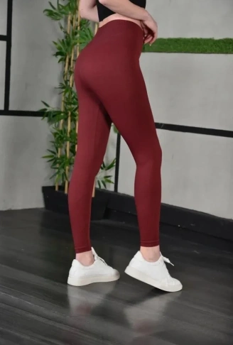 Full Likra Extra Toparlayıcı Yüksek Bel Dar Kalıp Günlük Spor Tayt - Bordo