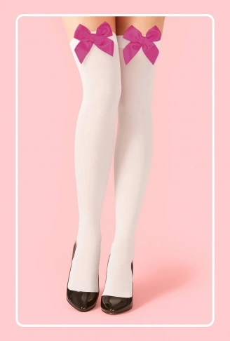 Fuşya Fiyonklu Beyaz Jartiyer Çorabı TM1379