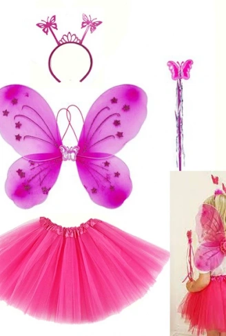 Fuşya Kelebek Kostümü - Fuşya Kelebek Kostüm Aksesuar Seti 4 Parça (4940)