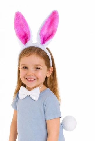 Fuşya Pembe Tavşan Kulak Papyon Kuyruk 3'lü Parti Seti (4940)