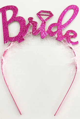 Fuşya Renk Bekarlığa Veda İtalik Yazı Alyanslı Bride Taç (4940)