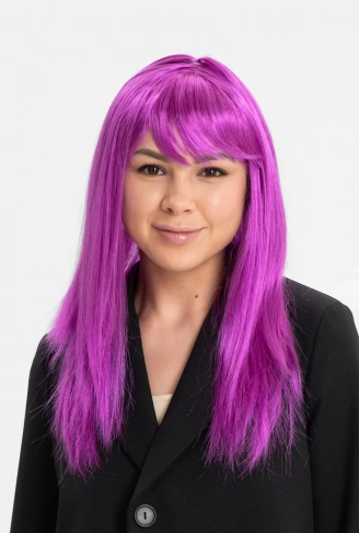 Fuşya Renk Düz Kesim Uzun Parti Peruğu Takma Saç (4940)