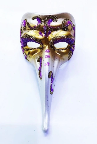 Fuşya Renk İşlemeli Seramik Malzemeden İmal Venedik Uzun Maske Magnet (4940)