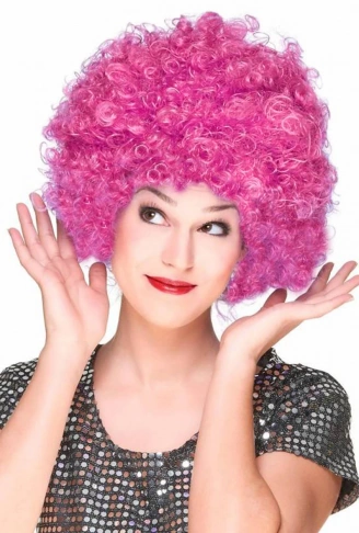Fuşya Renk Kıvırcık Afro Bonus Peruk Saç Parti Peruğu (4940)