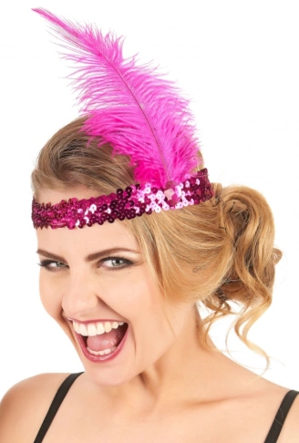 Fuşya Renk Tüylü Çarliston Saç Bandı (4940)