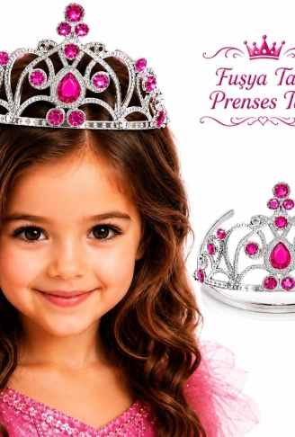 Fuşya Taşlı Prenses Tacı Kraliçe Tacı (4940)