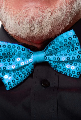 Gece Işıltısı Açık Mavi Turkuaz Payetli Pullu Papyon 7x2 cm (4940)