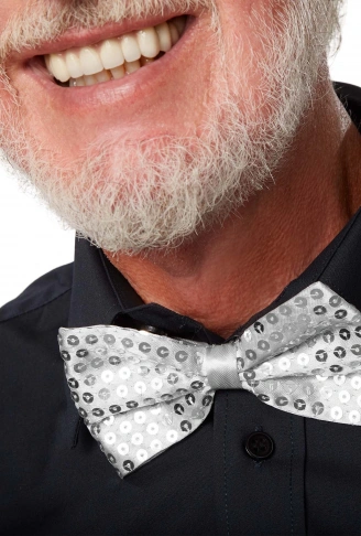 Gece Işıltısı Gümüş Payetli Pullu Papyon 7x2 cm (4940)