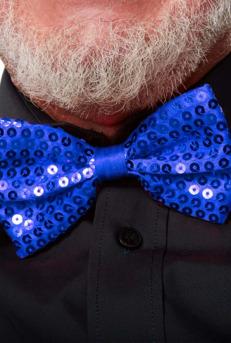 Gece Işıltısı Mavi Payetli Pullu Papyon 7x2 cm (4940)