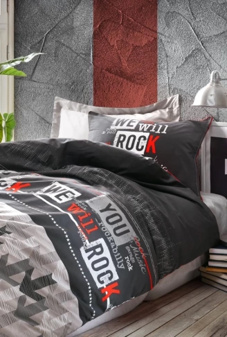 Genç Ranforce Nevresim Takımı Tek Kişilik Rock Kırmızı