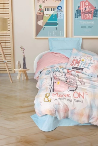 Genç Ranforce Nevresim Takımı Tek Kişilik Smile Mint
