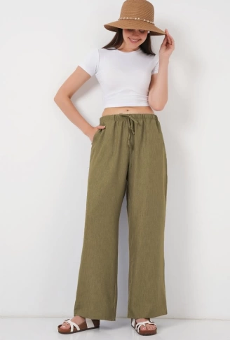 Geniş Paça Keten Pantolon 6735 - Çağla