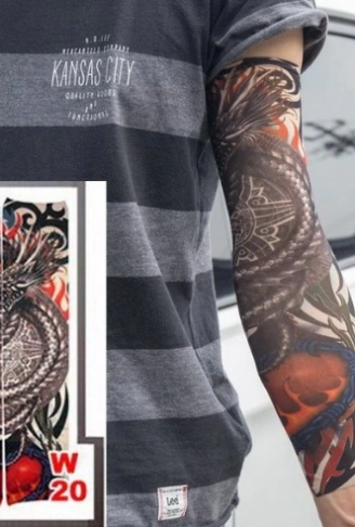 Giyilebilir Kol Dövmesi Çorap Dövme 3D Baskılı Kol Bacak Dövme 2 Adet Model 23 (4940)