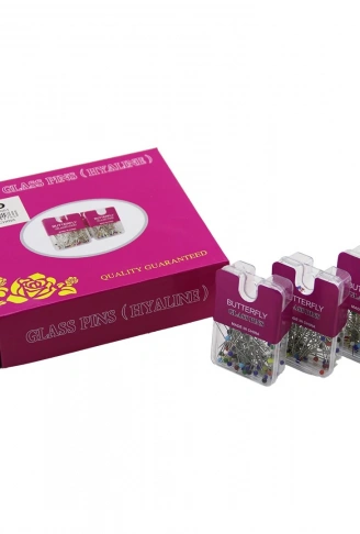 GLASS PINS HYALINE BUTTERFLY 1200 ADET RENKLİ TOPLU BAŞÖRTÜ İĞNESİ ŞEFFAF PLASTİK ASKILIKLI KUTULU (4940)