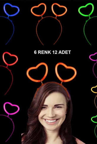 Glow Stick Karanlıkta Yanan Fosforlu Kalp Taç 12 Adet (4940)