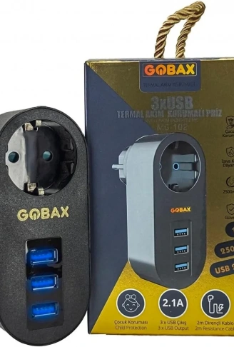 Gobax Termal Akım Korumalı Akıllı Priz 3xusb Li, Çocuk Korumalı, Led Işıklı, Yüksek Isıya Dayanıklı (4940)