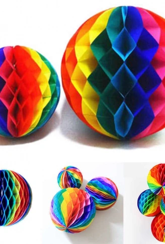 Gökkuşağı Renkli 30 cm Rengarenk Kağıt Süs Fener 1 Adet (4940)