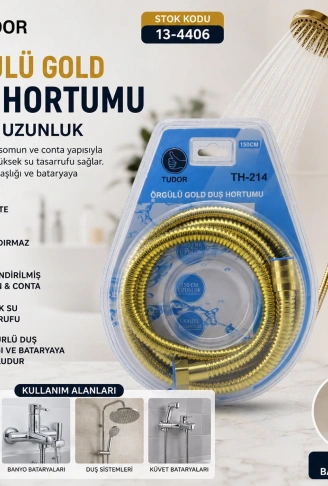 GOLD ÖRGÜLÜ DUŞ HORTUMU 150CM VAKUMLU AMBALAJ (4940)