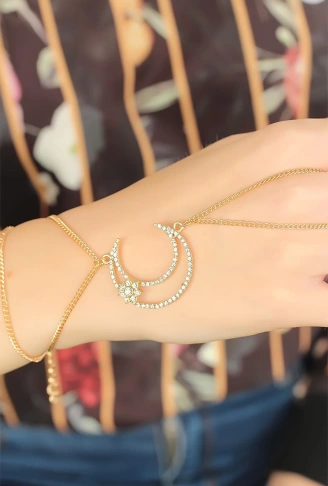 Gold Renk Zirkon Taşlı Ay Tasarım Şahmeran Bileklik - Lisinya