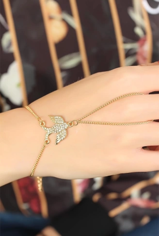 Gold Renk Zirkon Taşlı Kırlangıç Şahmeran Bileklik - Lisinya