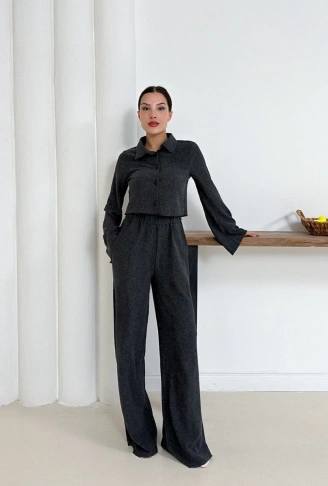 Gömlek yaka kaplama düğmeli takım antrasit st265866