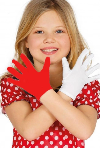 Gösteriler İçin 1 Çift Kırmızı Beyaz Pandomim Eldiveni Çocuk Boy (4940)