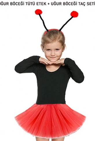Gösteriler İçin Kırmızı Uğur Böceği Tütü Etek ve Kırmızı Uğur Böceği Taç Seti (4940)
