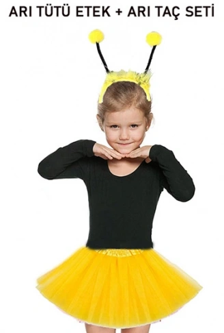 Gösteriler İçin Sarı Arı Tütü Etek ve Sarı Ponponlu Arı Taç Seti (4940)