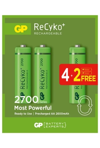 GP RECYKO 2600 MAH AA KALEM 6LI ŞARJLI PİL 4+2 PAKET FİYATI (4940)