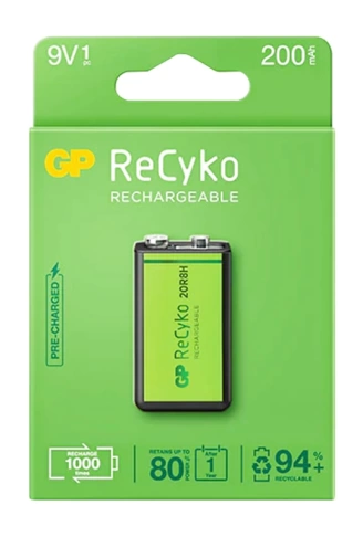 GP RECYKO 9 VOLT 200 MAH NI-MH ŞARJLI PİL GP20R8H-2E1-(GPRHV208R075) (4940)