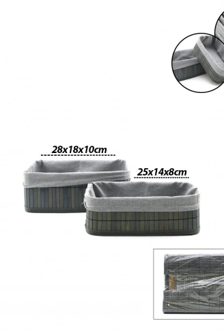 GRİ 2 BOY D.DÖRTGEN BAMBU KENAR ORGANİZER SEPET AHŞAP ALTLIK - BEZLİ 25X14-28X18CM (4940)