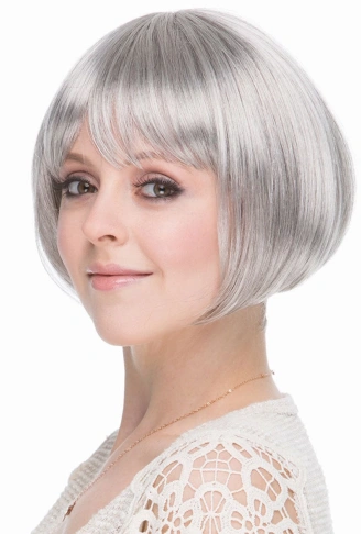Gri Gümüş Renk Düz Kesim Astarlı Küt Parti Peruğu (4940)