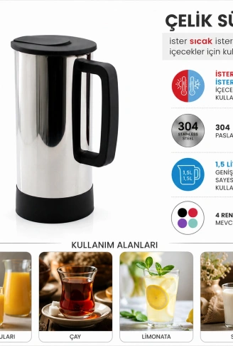 GRİ - PASLANMAZ ÇELİK SICAK - SOĞUK ÇELİK SÜRAHİ (4940)