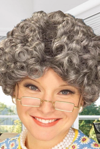 Gri Renk Kıvırcık Yaşlı Peruk Büyükanne Peruğu Astarlı Bonus (4940)