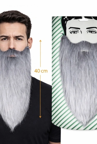 Gri Renk Lastikli Uzun Takma Sakal 40 cm (4940)