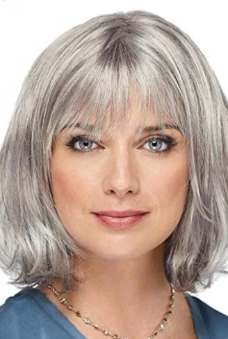 Gri Renk Yaşlı Peruğu Kısa Saç Kısa Peruk Gri Teyze Peruğu (4940)