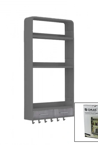 GRİ YAPIŞKANLI DUVAR ORGANİZERİ PLASTİK 3 RAF=14CM-19CM-30CM - 2 ÇEKMECE=40CM - 6 ASKI 19 PARÇA (4940)
