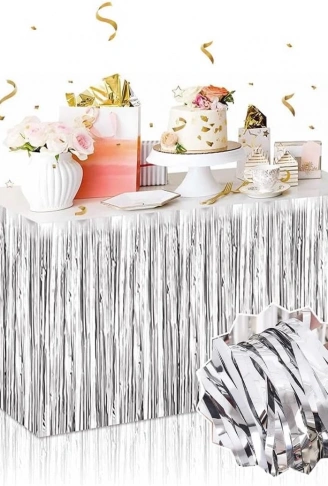 Gümüş Metalize Masa Eteği 275x75 cm – Kendinden Yapışkanlı (4940)