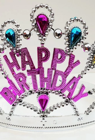 Gümüş Renk Happy Birthday Yazılı Doğum Günü Tacı 60 cm (4940)