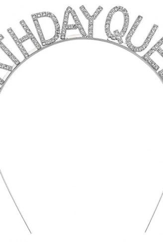 Gümüş Renk Kristal Taşlı Parlak Birthday Queen Yazılı Kraliçe Taç 16x17 cm (4940)