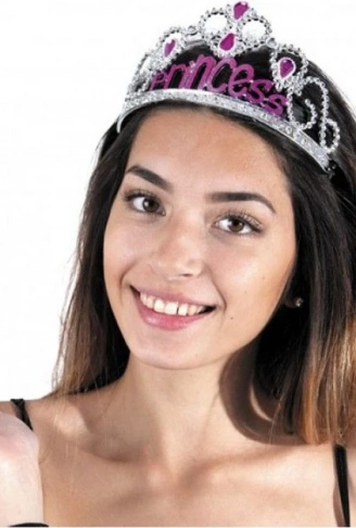 Gümüş Renk Prenses Yazılı Parti Tacı 60 cm (4940)